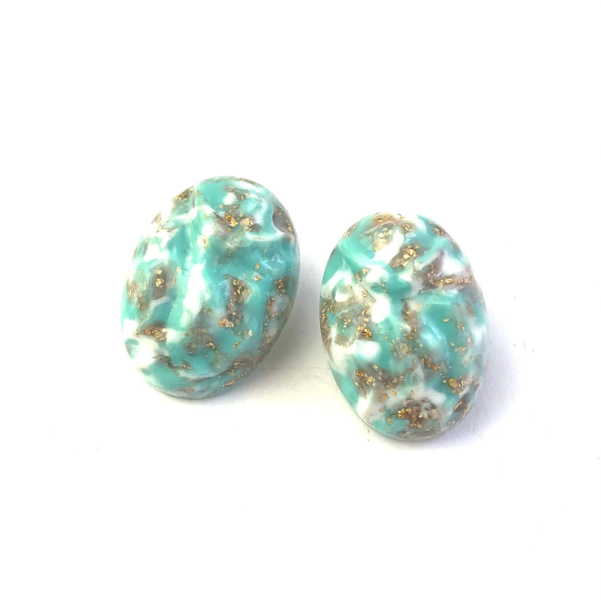 Turquoise Metallic Glitter Nugget Oval Button Studs