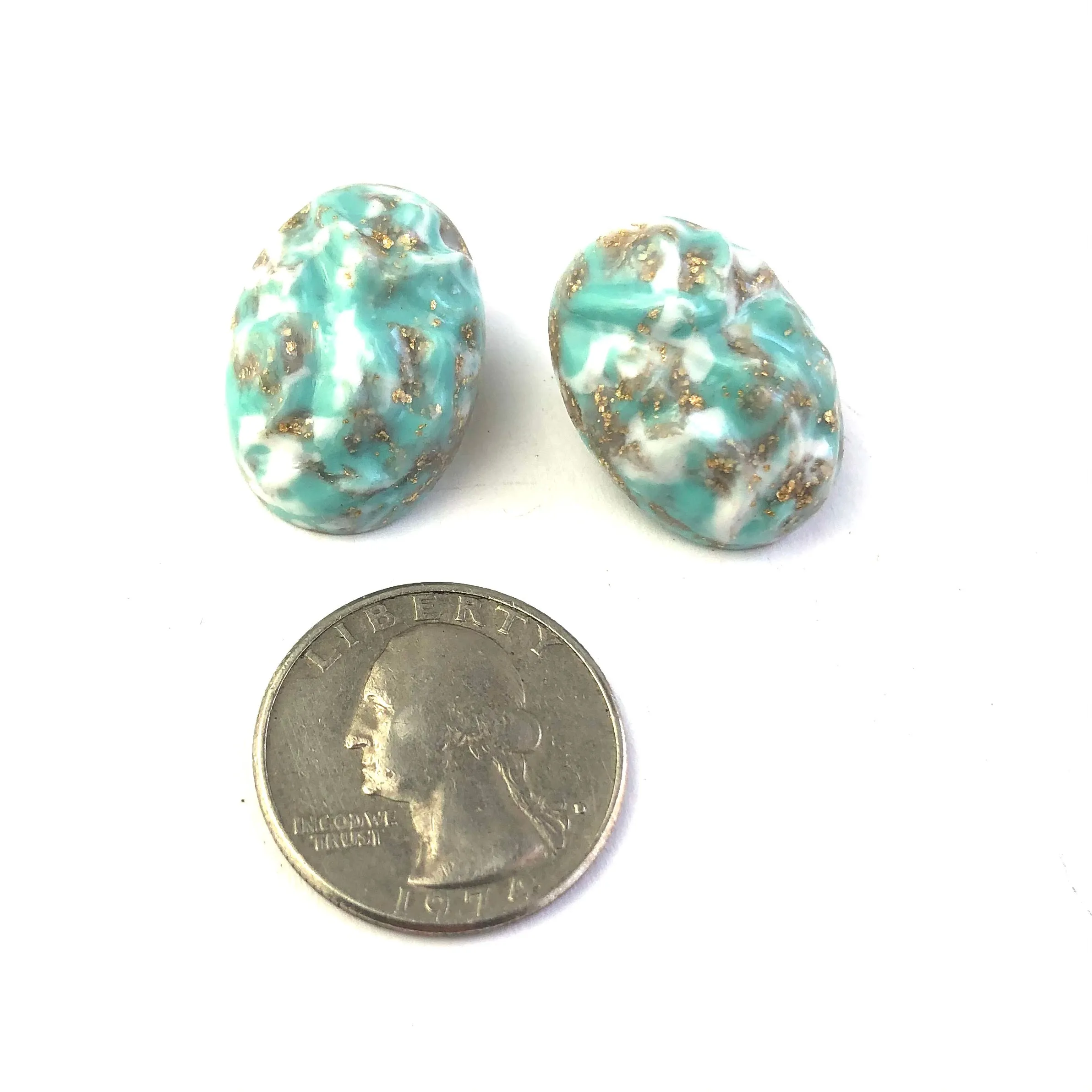 Turquoise Metallic Glitter Nugget Oval Button Studs