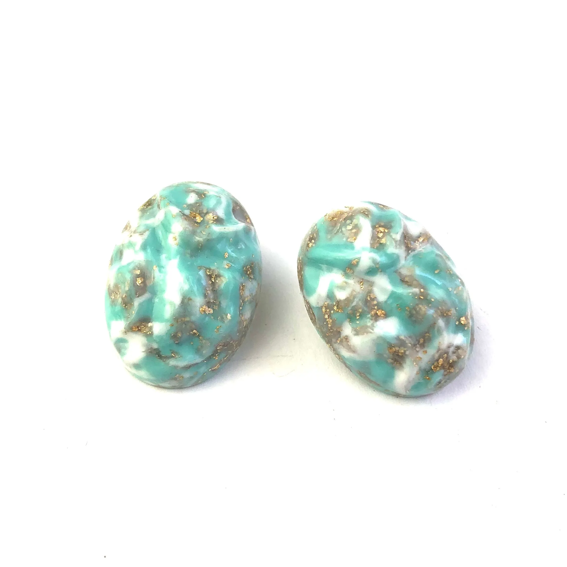 Turquoise Metallic Glitter Nugget Oval Button Studs