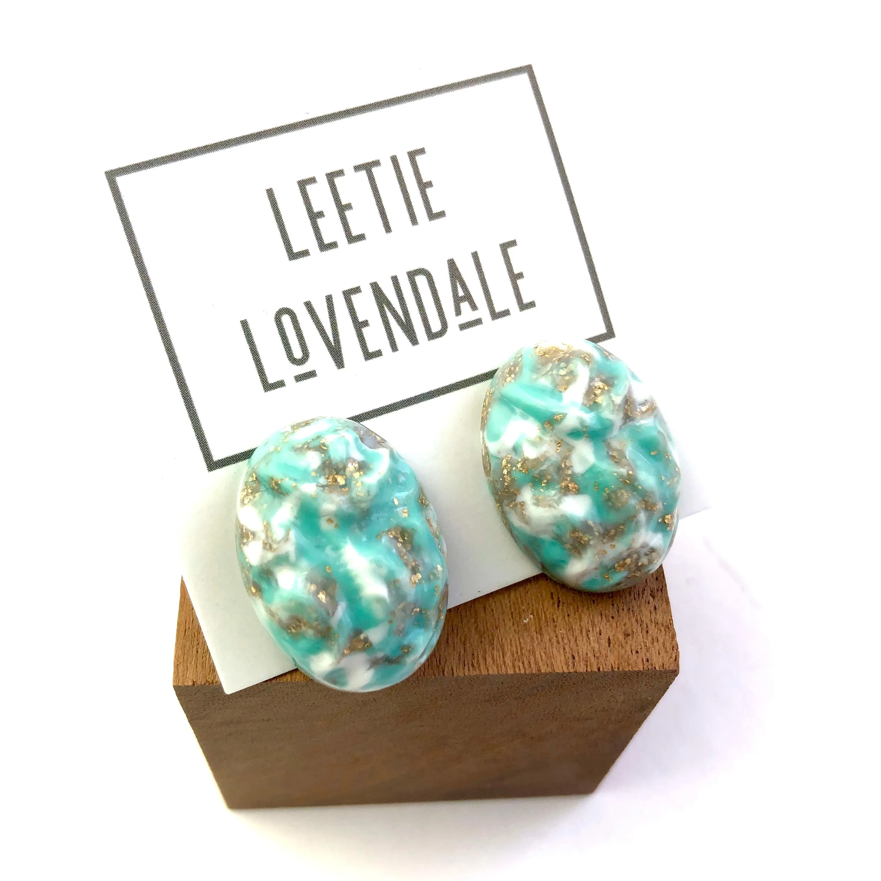 Turquoise Metallic Glitter Nugget Oval Button Studs