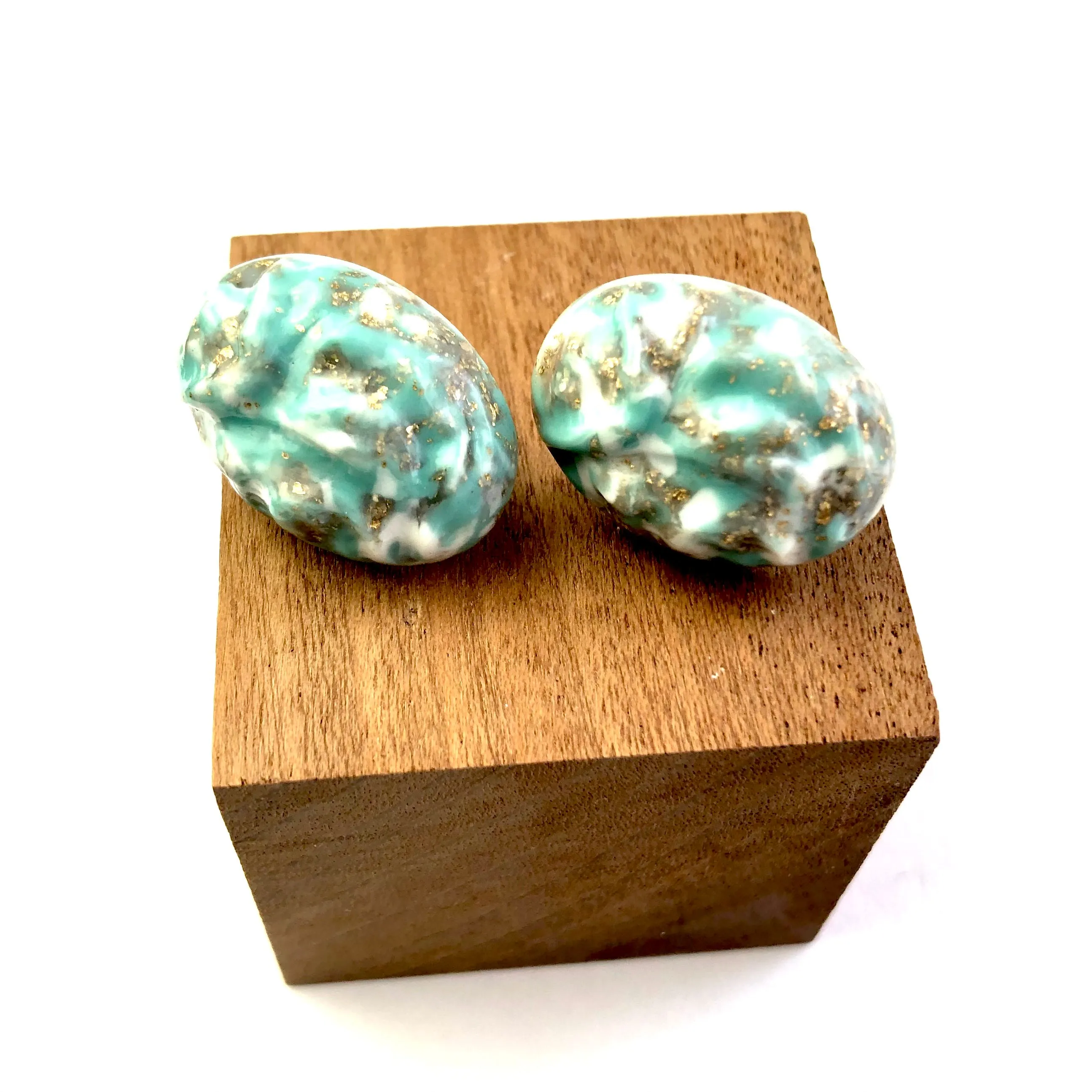 Turquoise Metallic Glitter Nugget Oval Button Studs