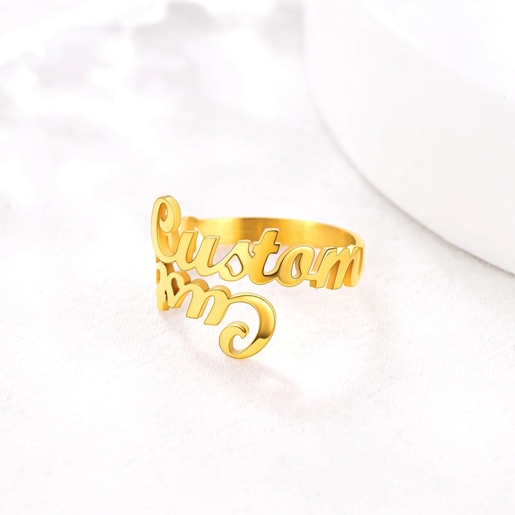 U7 Jewelry Custom Double Name Ring Open Cuff Finger Ring For Women