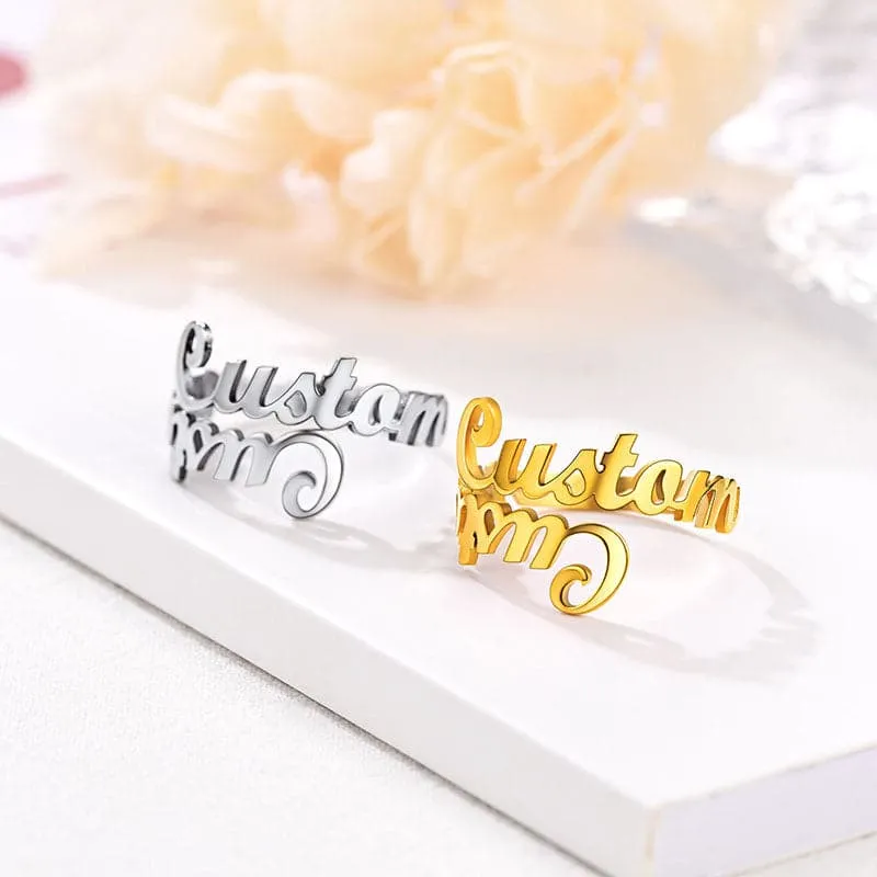 U7 Jewelry Custom Double Name Ring Open Cuff Finger Ring For Women