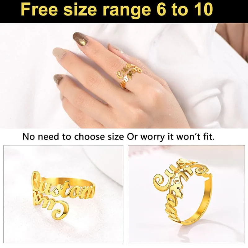 U7 Jewelry Custom Double Name Ring Open Cuff Finger Ring For Women