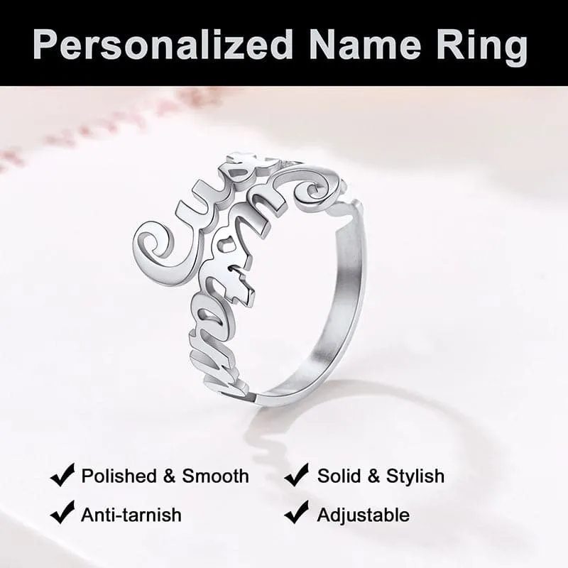 U7 Jewelry Custom Double Name Ring Open Cuff Finger Ring For Women