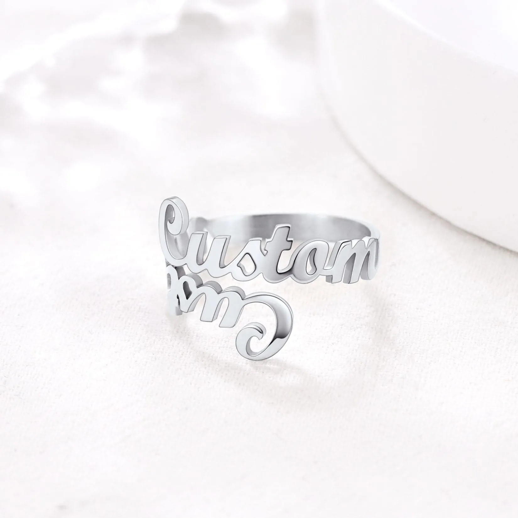 U7 Jewelry Custom Double Name Ring Open Cuff Finger Ring For Women