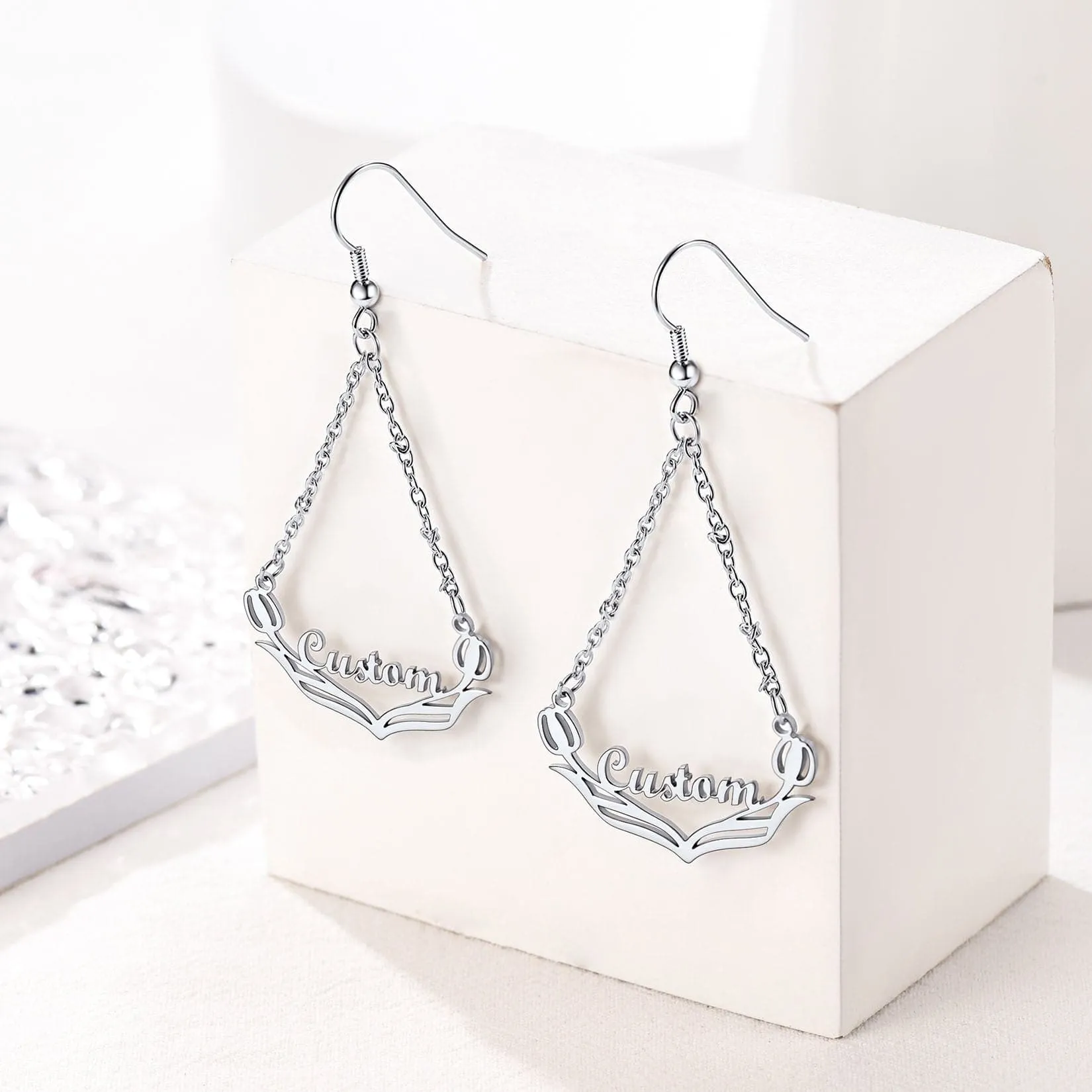 U7 Jewelry Custom Name Drop Earrings Tulip Flower Earrings