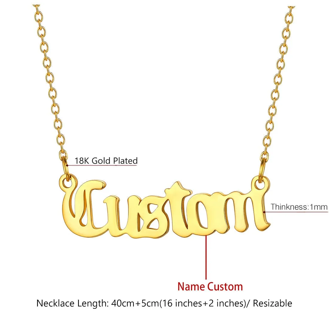 U7 Jewelry Custom Old English Name Necklace for Women Girls