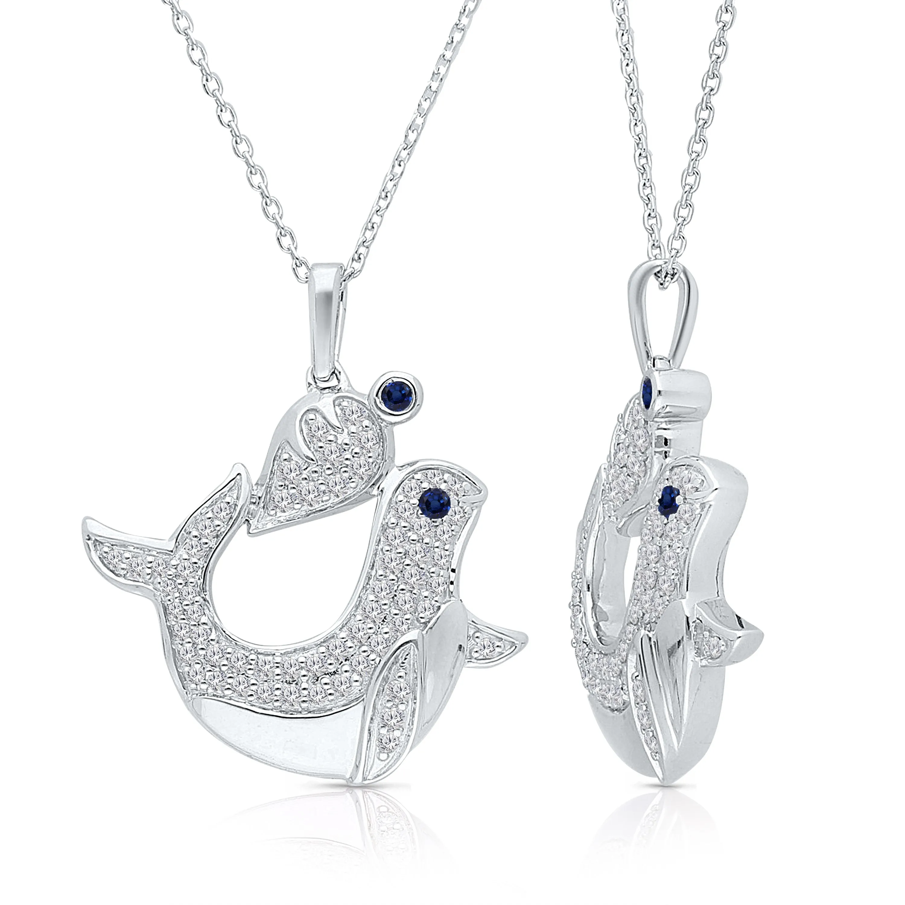 White Gold Sapphire & White Diamond Seal Pendant