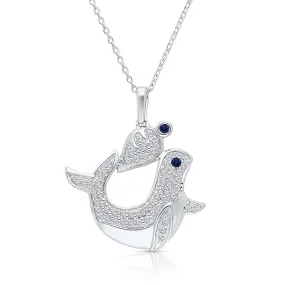 White Gold Sapphire & White Diamond Seal Pendant